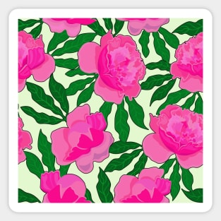 Pink Peonies on Green Background Peony Floral Print Pattern Sticker